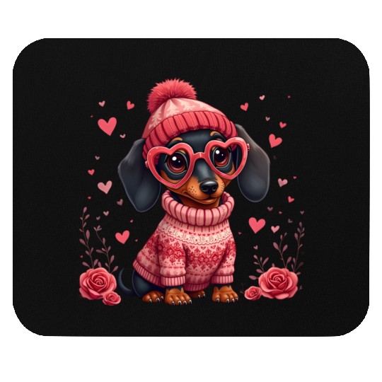 Cute Valentine Dachshund in Cozy Sweater Mouse Pads