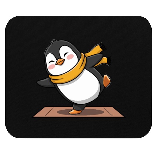 Cute Penguin Doing Yoga with Yellow Scarf Mouse Pads