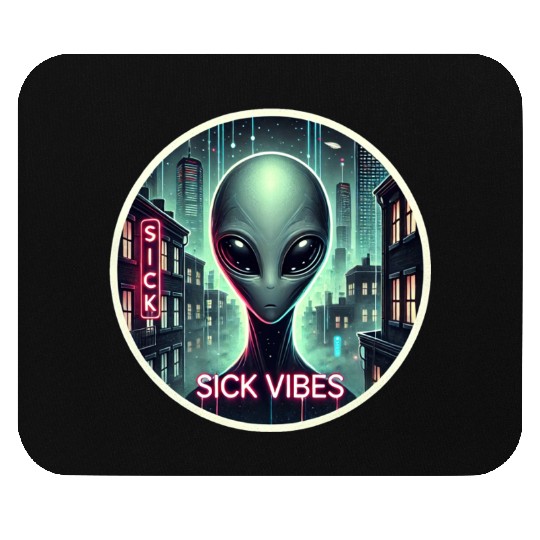 Cyberpunk Alien Encounter - Futuristic Neon Sci-Fi Mouse Pads