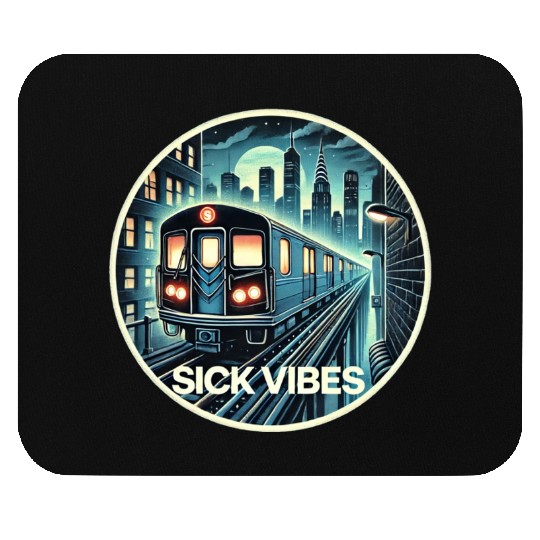 Retro Futuristic Subway Train - Neon Cyberpunk Cit Mouse Pads