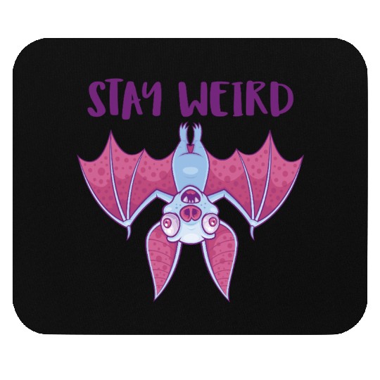 Stay Weird Quirky Albino Vampire Bat Cartoon Mouse Pads