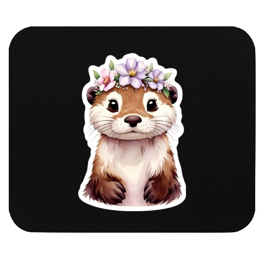 Otter with flowers Mouse Pads