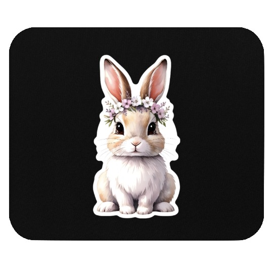 rabbit with flower Mouse Pads