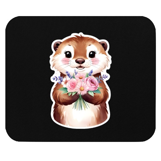 Otter with flowers Mouse Pads
