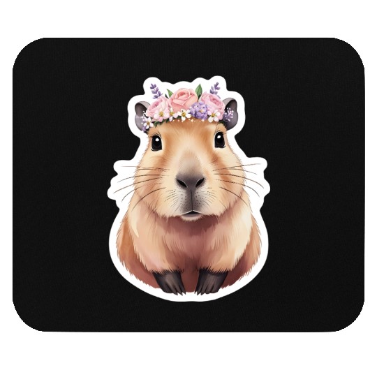 Capybara with Flowers Mouse Pads