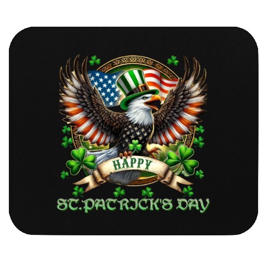 Happy St. Patricks Day Eagle With Shamrock And Mouse Pads
