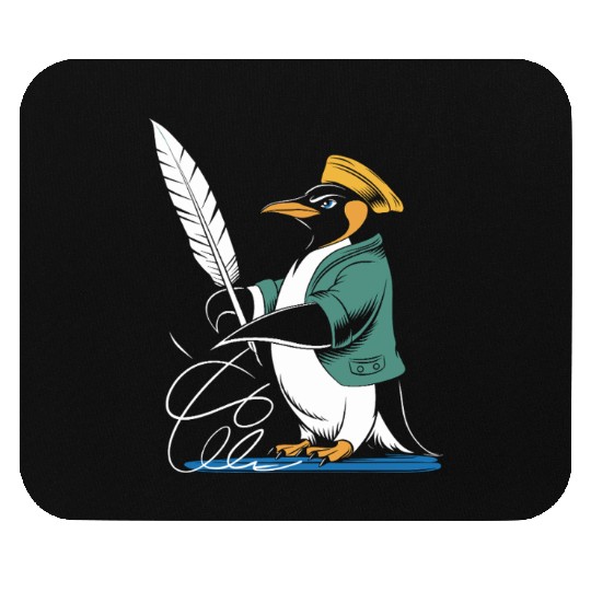 Calligraphy Enthusiast Penguin With Quill Art Mouse Pads