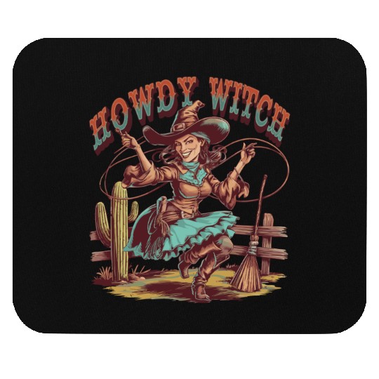 Howdy Witch Cowgirl Lasso Design Mouse Pads