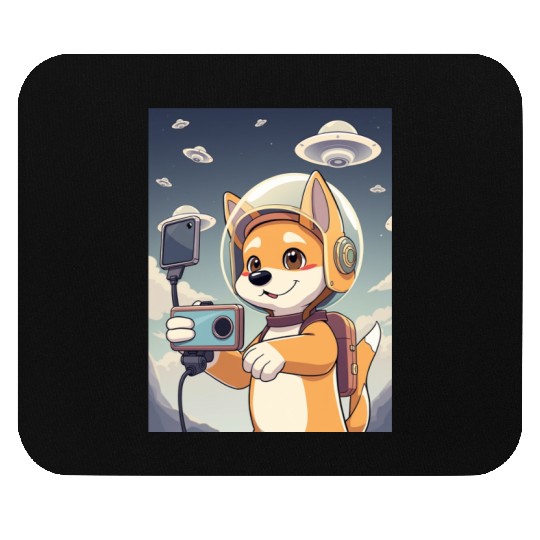 Funny Dog Rescue Anime Selfie with UFOs Weird Mouse Pads
