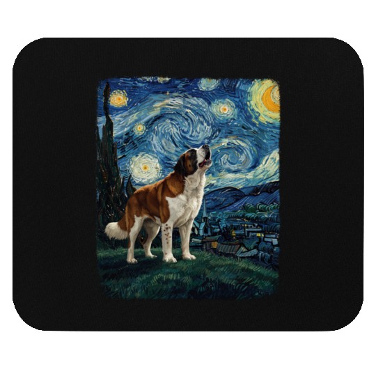 Saint Bernard Howling At Moon Starry Night Van Gog Mouse Pads