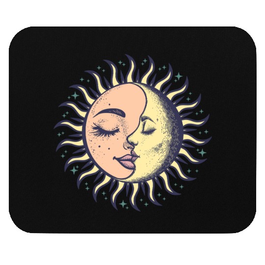 Boho Sun Moon Spirituality Sun Face Mouse Pads