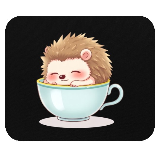 Cute hedgehog relaxing in a light blue cup Mouse Pads