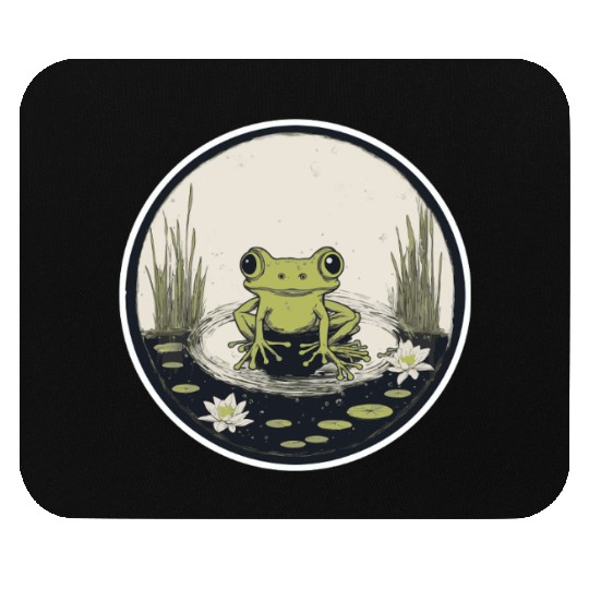 Serene Frog in a Tranquil Pond Mouse Pads