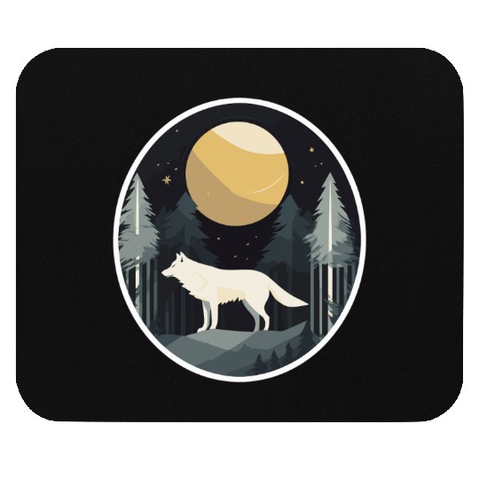 Lone Wolf Under Moonlit Sky Mouse Pads