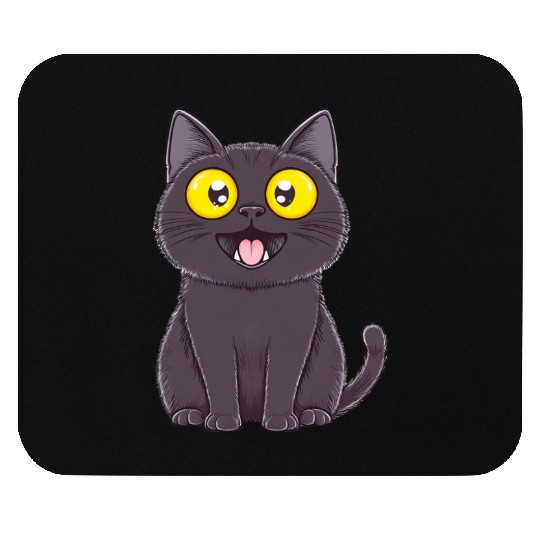 Black Surprised Kitty Mouse Pads