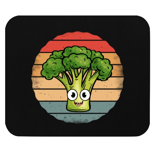 Cute Smiling Broccoli Retro Vintage Sunset Mouse Pads
