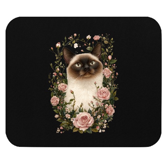 Siamese Cat with Roses Mouse Pads