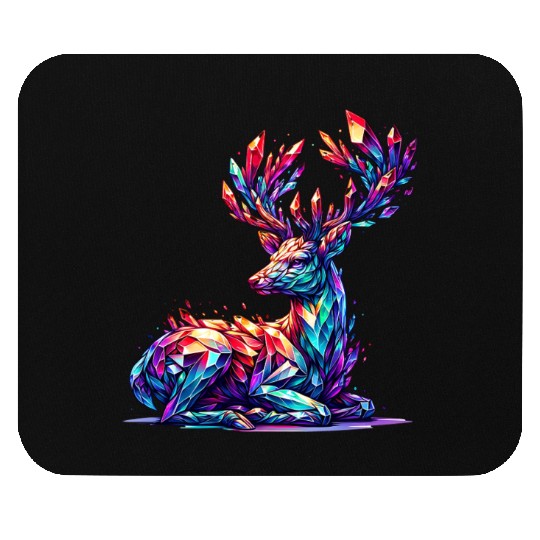 Vibrant Geometric Stag Artwork with Crystals Mouse Pads
