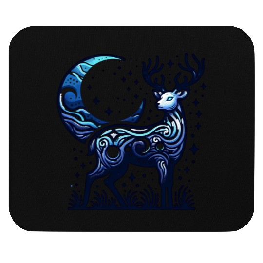 Celestial Deer Under Starry Night Moon Mouse Pads