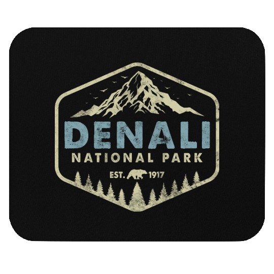 Retro Denali National Park Mountains Nature Hiking Mouse Pads