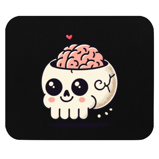 Cute Skull with Brain & Heart Mouse Pads