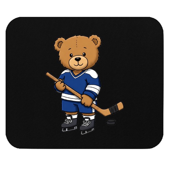 Teddy bear ice hockey player Mouse Pads