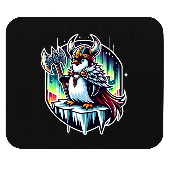 Viking Penguin Conquering Northern Lights Mouse Pads