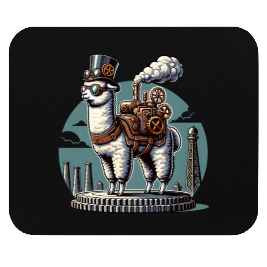 Steampunk Llama With Top Hat and Gears Mouse Pads