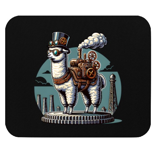 Steampunk Llama With Top Hat and Gears Mouse Pads