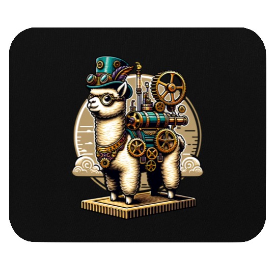 Steampunk Llama with Gears and Goggles Mouse Pads