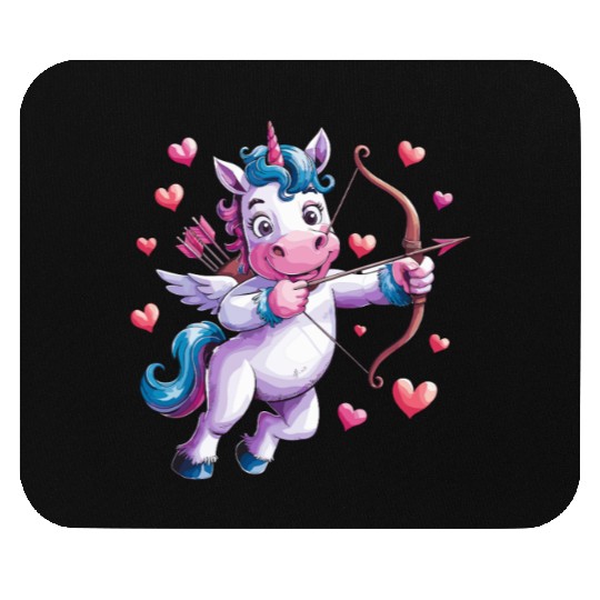 Magical Cupid Unicorn with Hearts and Bow Mouse Pads