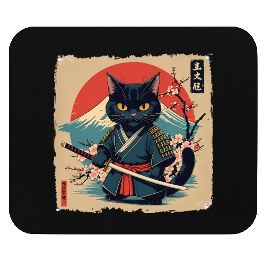 samurai cat Mouse Pads