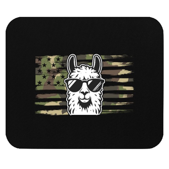 Llama Camouflage US Flag Llama Mouse Pads