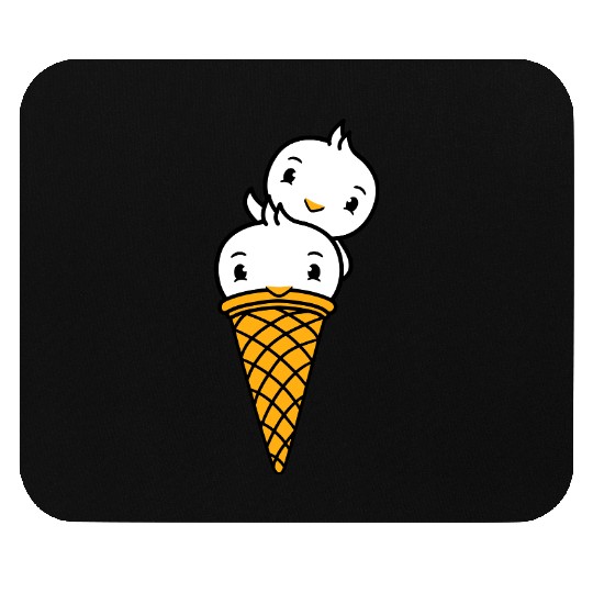 Two Birds Ice Cream Waffle Scoops Greeting Waving Mouse Pads