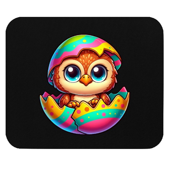 Cute Owl Easter Egg Cartoon Hatching Colorful Mouse Pads