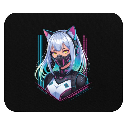 Cyberpunk Girl Cat Ears Mouse Pads