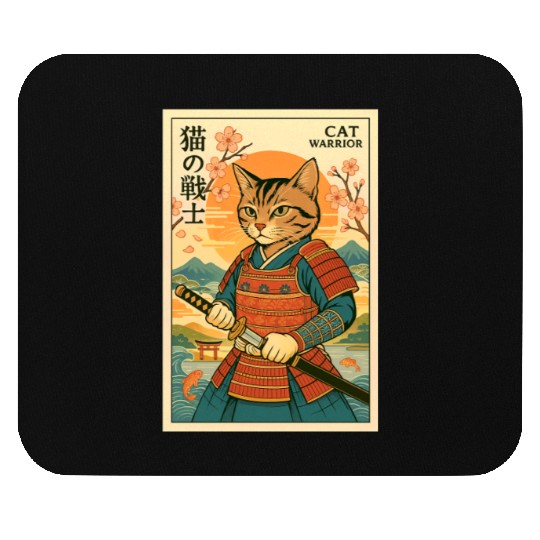 Samurai Cat in Traditional Armor Art Mouse Pads