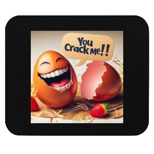 A cracked Easter egg laughing with the caption Mouse Pads