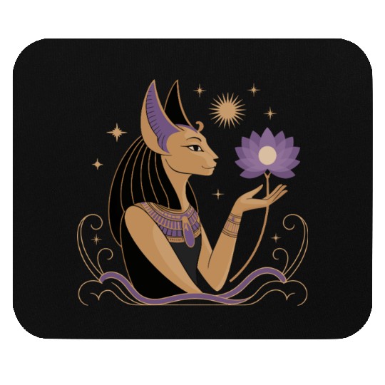 Serene Bastet Holding a Lotus Mouse Pads