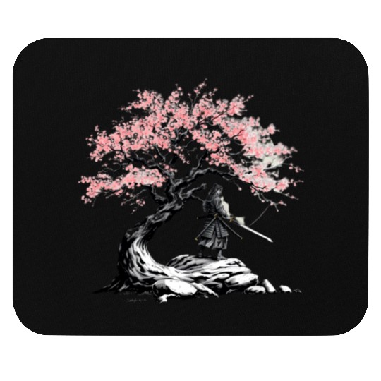 Samurai trains beneath a blooming Sakura tree Mouse Pads
