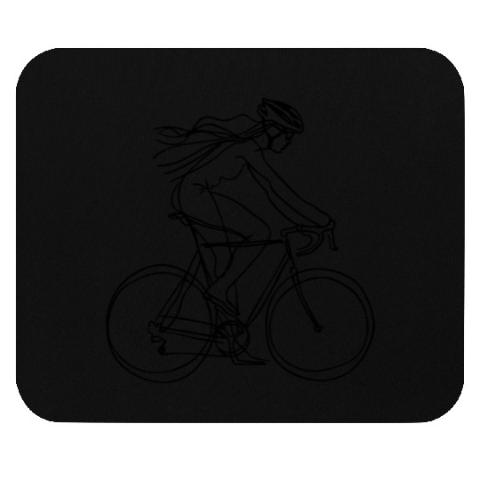 Cycling Girl One Line Drawing Mouse Pads