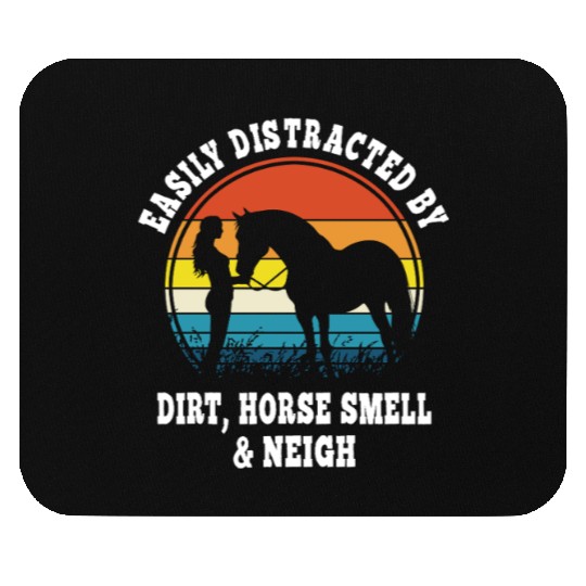 Retro Sunset Horse Girl Vintage Equestrian Rainbow Mouse Pads