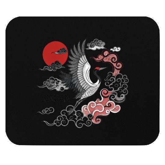 Japanese Crane with Rising Sun and Clouds-DESIGN Mouse Pads