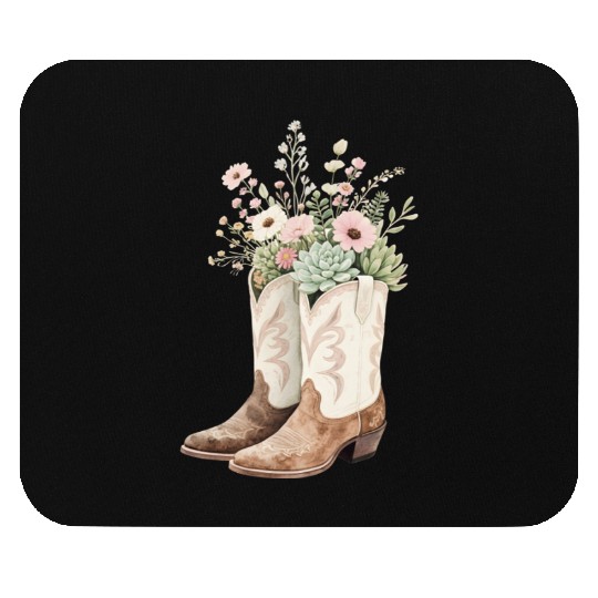 Boho Bloom Boots: Wildflower Cowgirl Style Mouse Pads