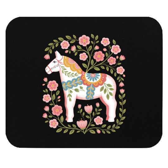 Swedish Spring Dala Horse Floral Art Mouse Pads