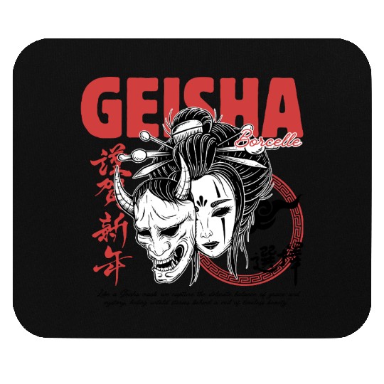 Geisha Mask – Red & Black Japanese Streetwear Mouse Pads