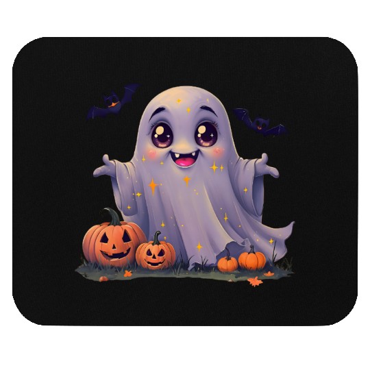 Adorable Rounded Ghost Cartoon Mouse Pads.