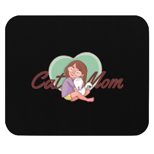 Cat Mom SVG – Girl Hugging White Cat with Heart Mouse Pads