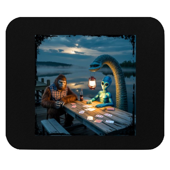 Cryptid Poker Night on Loch Ness - Bigfoot, Mouse Pads