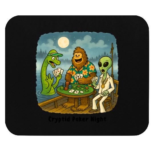 Bigfoot, Nessie and an Alien Play Poker - Cryptid Mouse Pads
